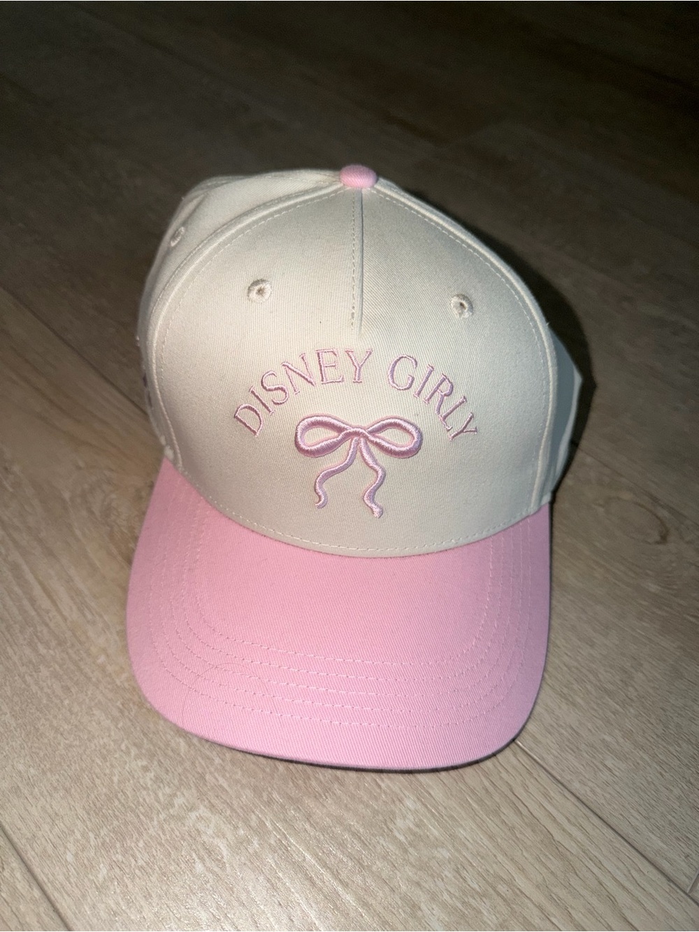 Disney Cream and Pink 'Disney Girly' Embroidered Bow Baseball Cap